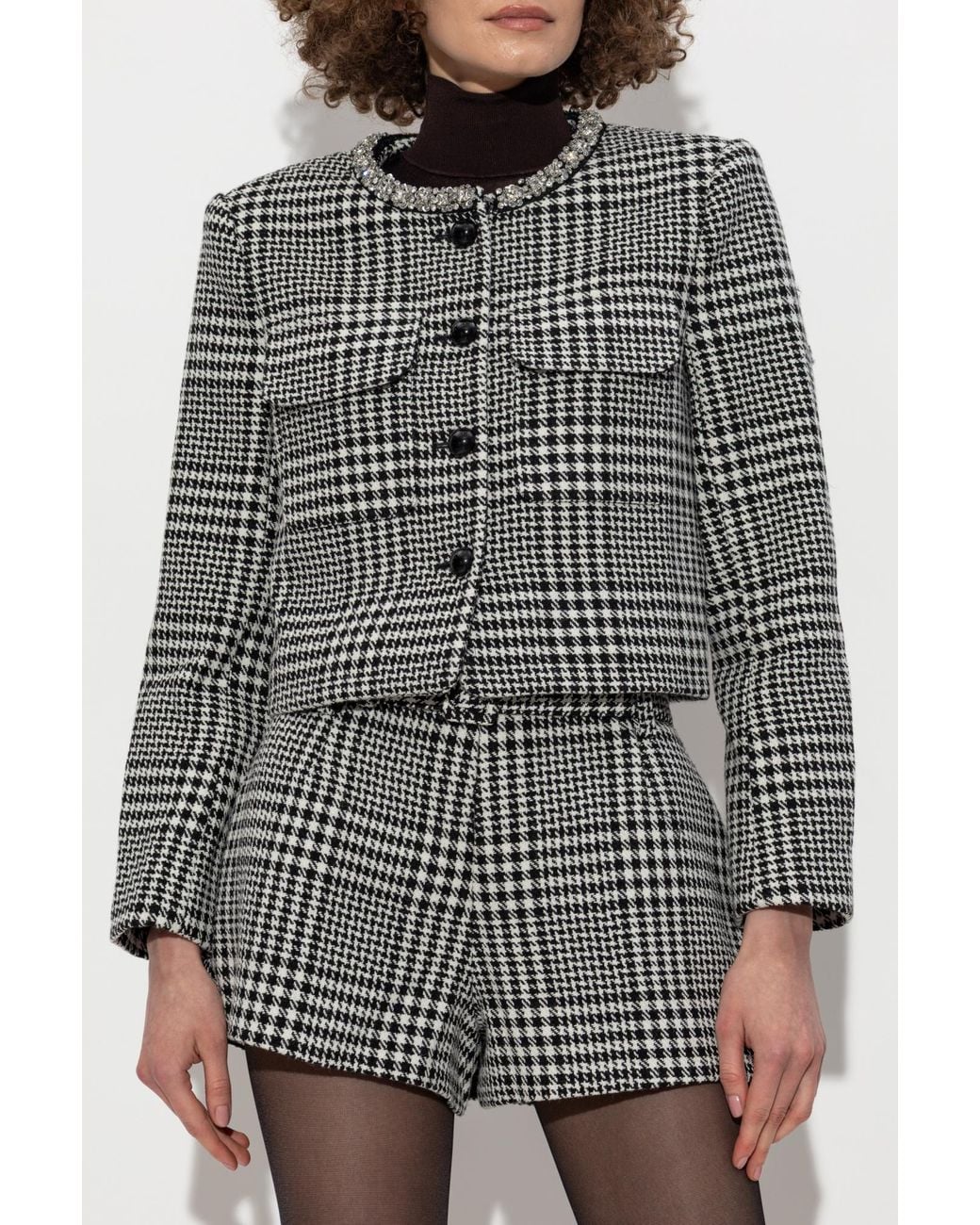 Self-Portrait Gray Jacket With Houndstooth Pattern