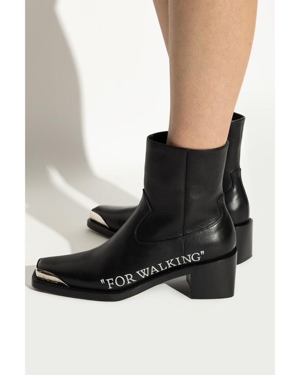 Off-White c/o Virgil Abloh Black 'For Walking Texan' Leather Ankle Boots With Heel