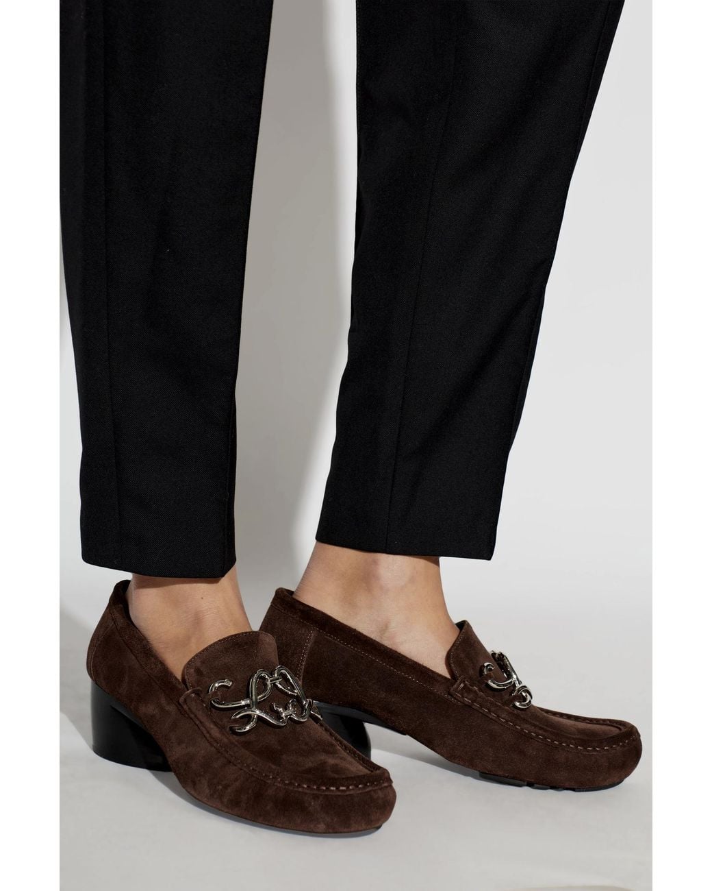 Loewe Brown 'Oval Double L' Heeled Loafers