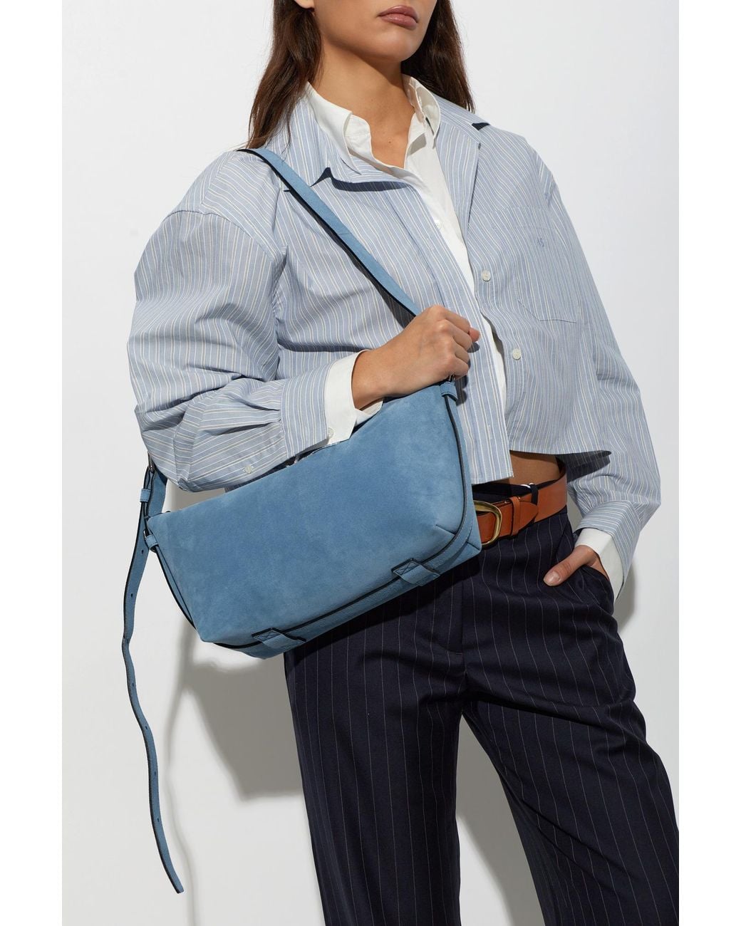 Moschino Blue Suede Shoulder Bag With Logo