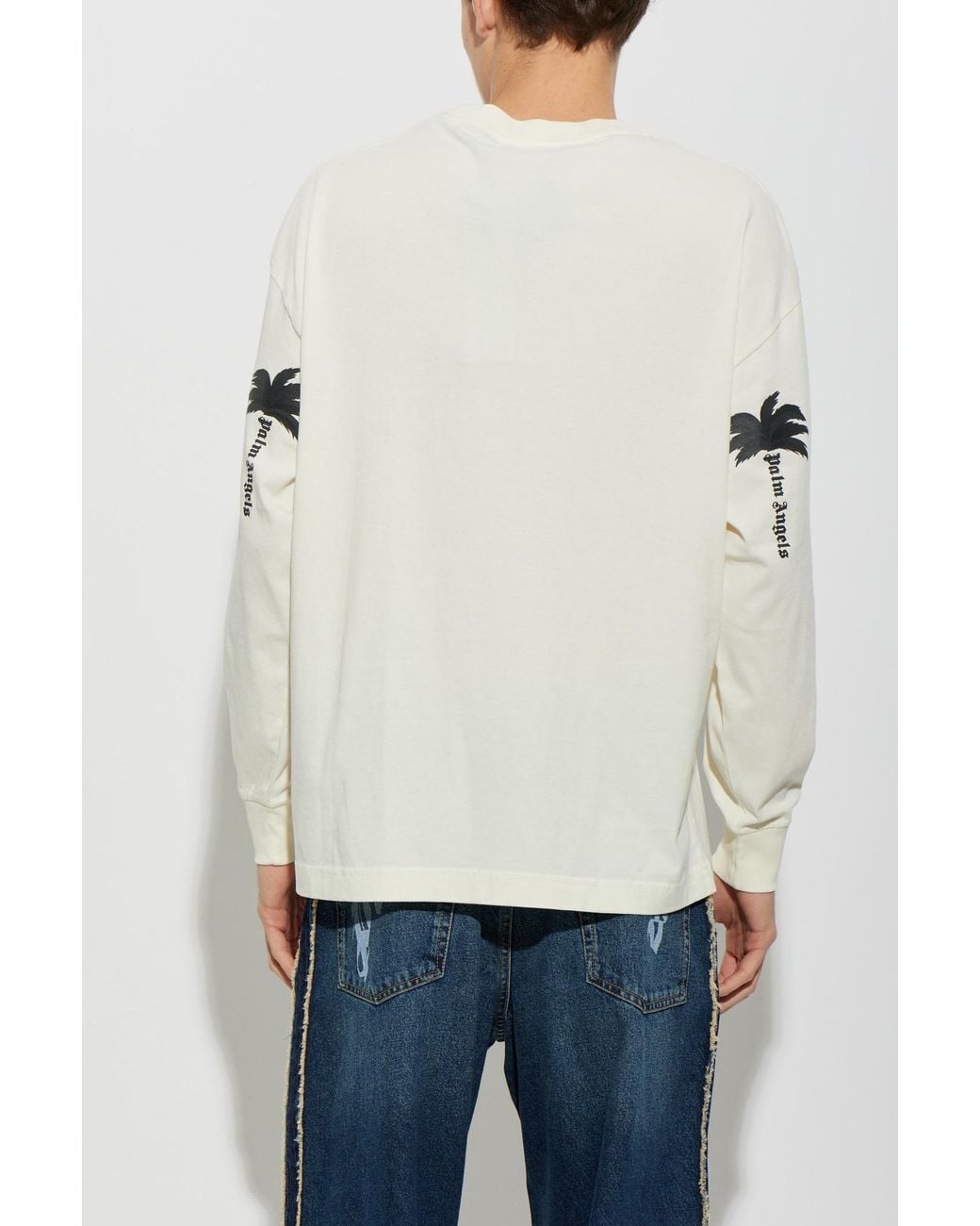Palm Angels White Long-Sleeved Cotton T-Shirt for men