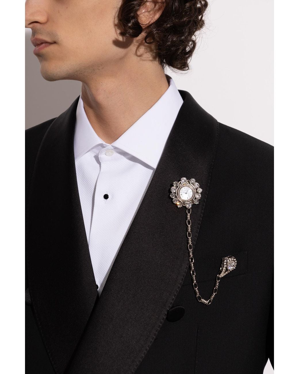 Dolce & Gabbana Metallic Crystal Brooch for men