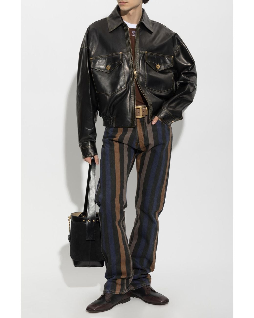 Versace Black Jeans With Striped Pattern for men