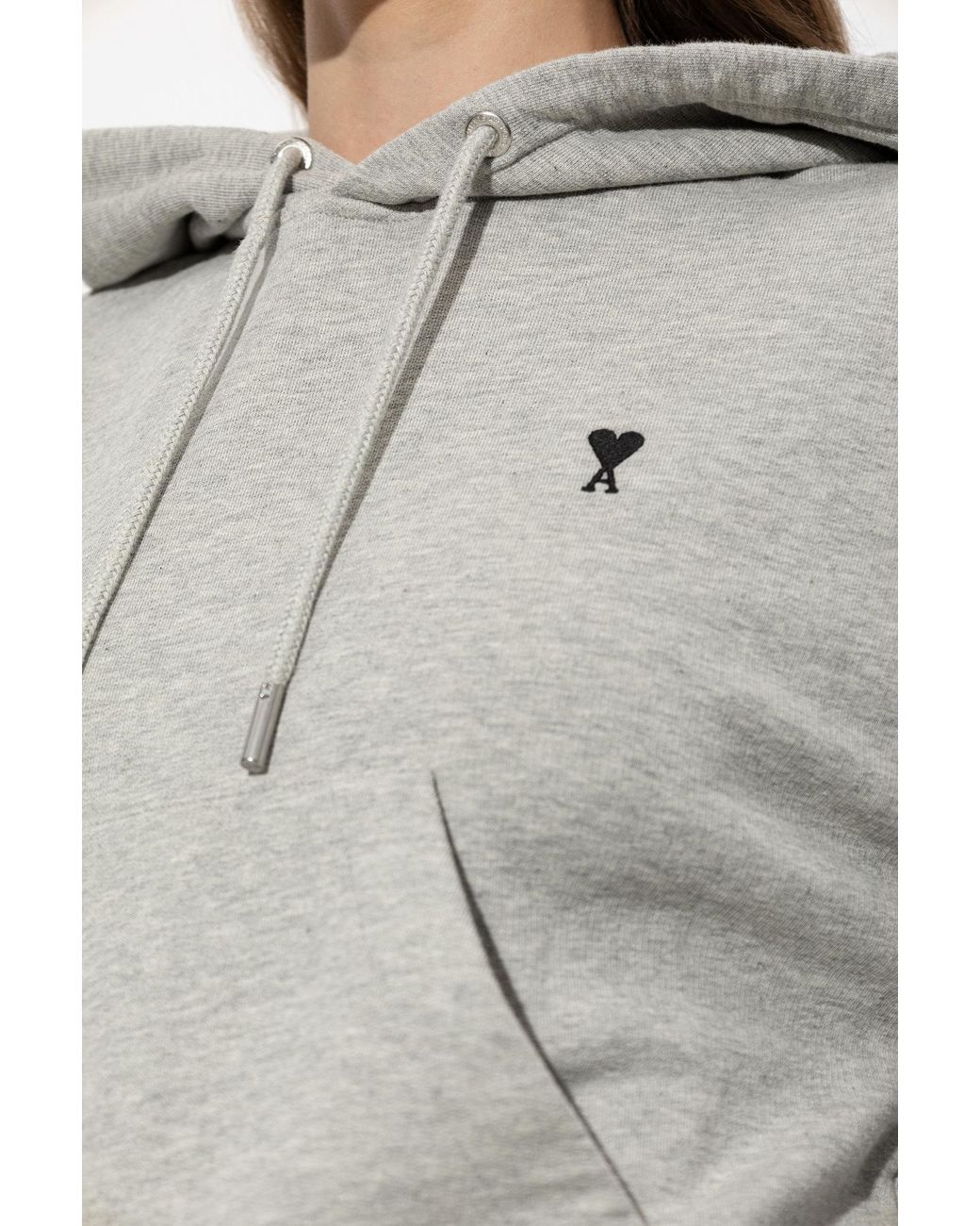 AMI Gray Cotton Sweatshirt With Embroidered Logo