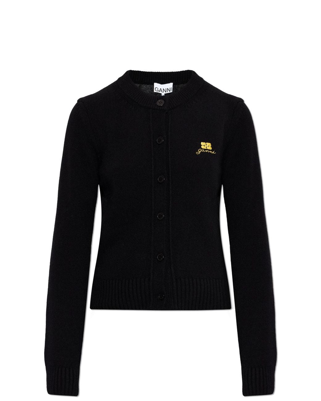 Ganni Black Cardigan With Embroidered Logo
