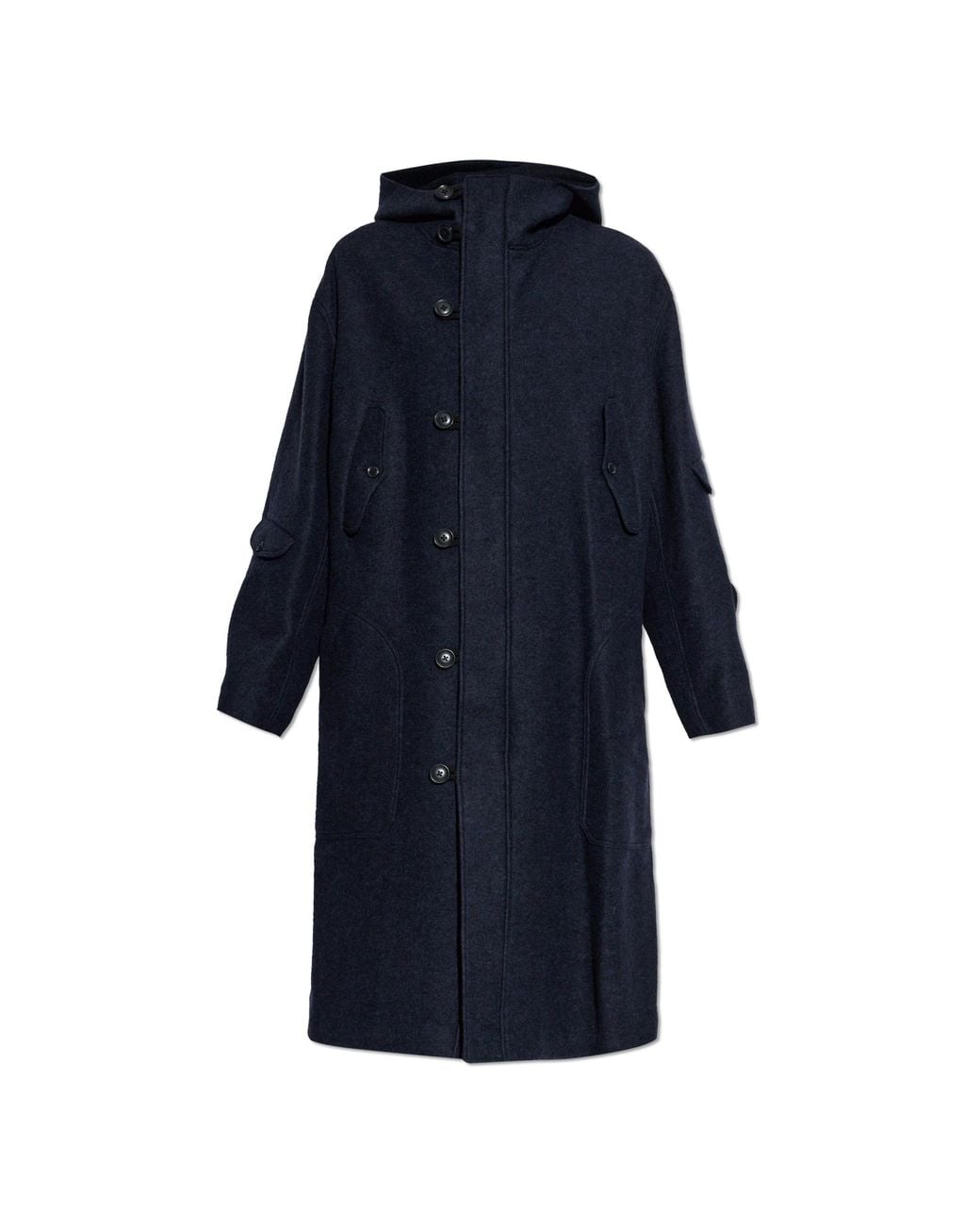 Yohji Yamamoto Blue Wool Coat With Hood for men