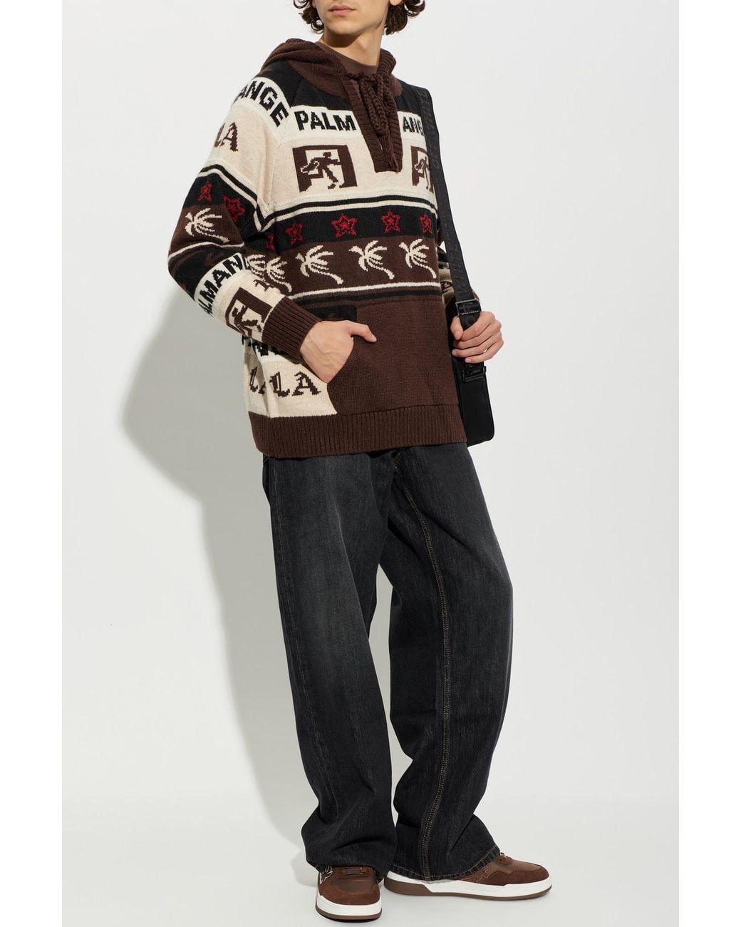 Palm Angels Black Patterned Hoodie for men