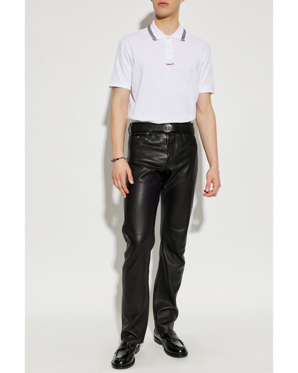 Versace White Cotton Polo Shirt With Embroidered Logo for men