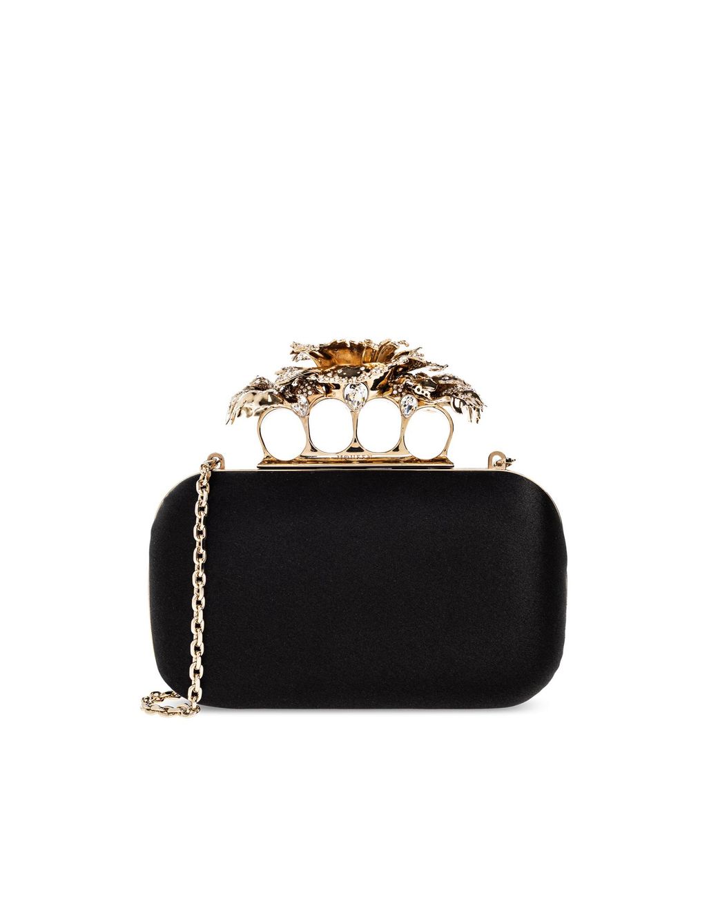 McQueen Black Carnation Knuckle Clutch