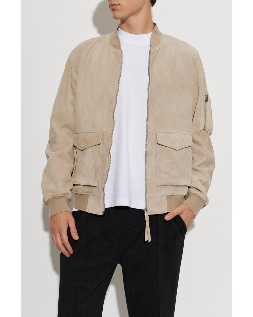 AllSaints White 'Rokko' Suede Bomber Jacket for men
