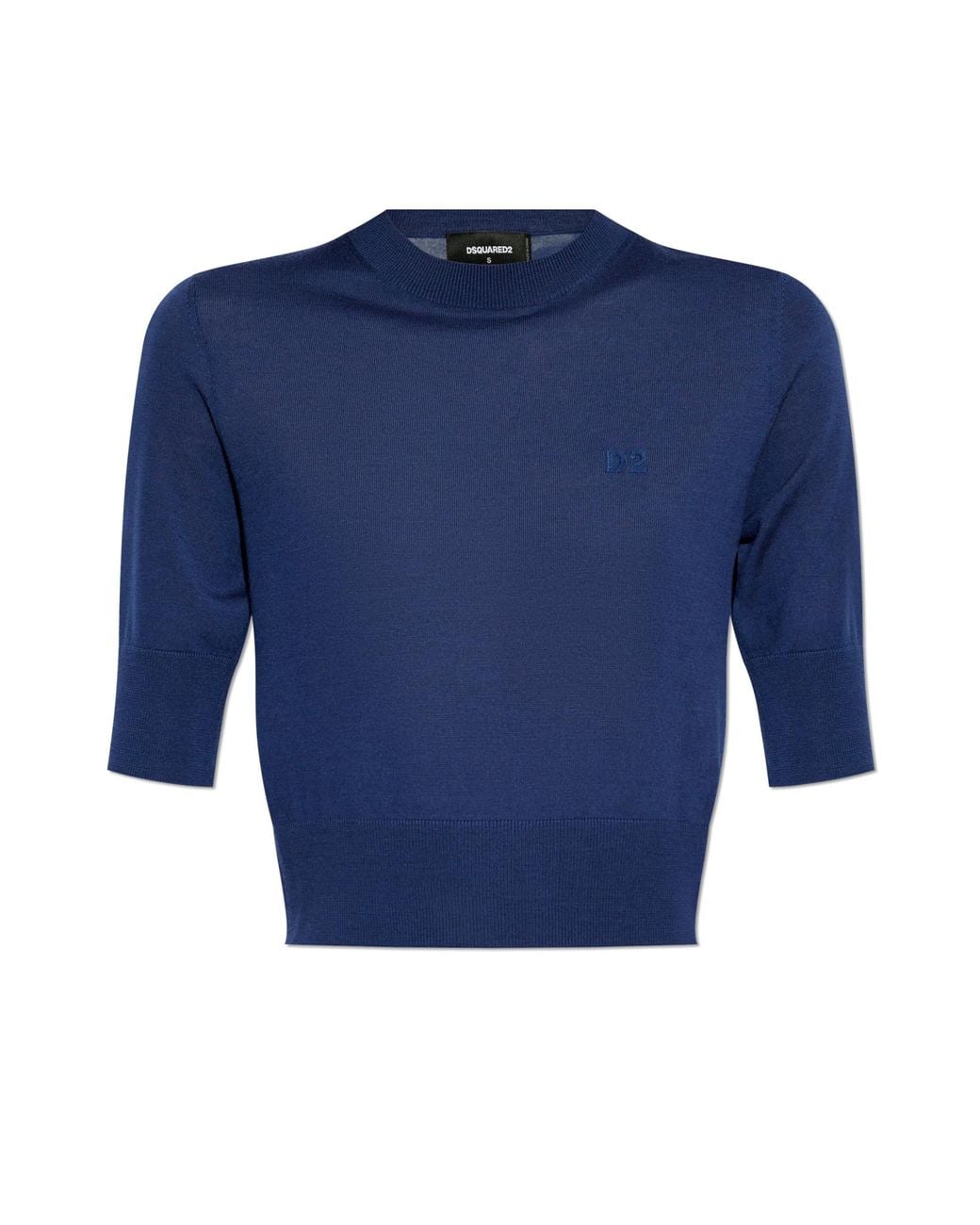 DSquared² Blue Wool Top With Embroidered Logo