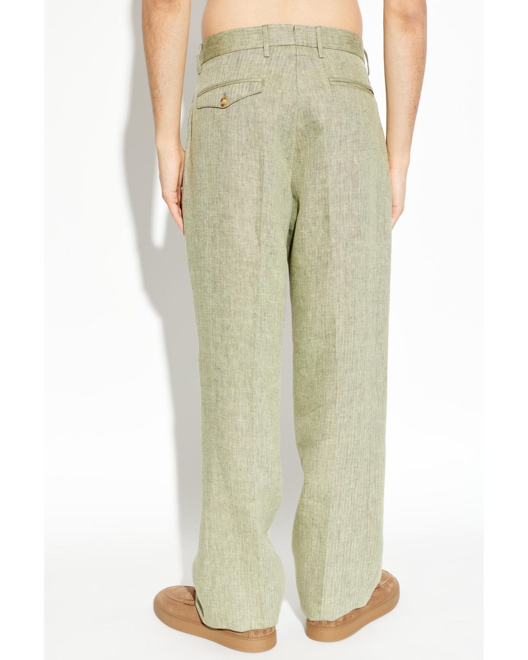 Etro White Linen Trousers With A Herringbone Pattern for men