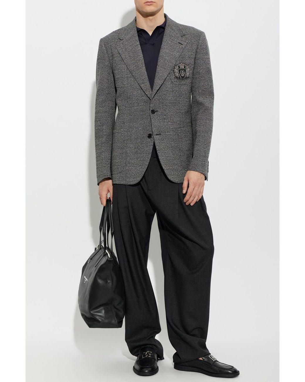 Dolce & Gabbana Gray Wool Blazer With Appliqué for men