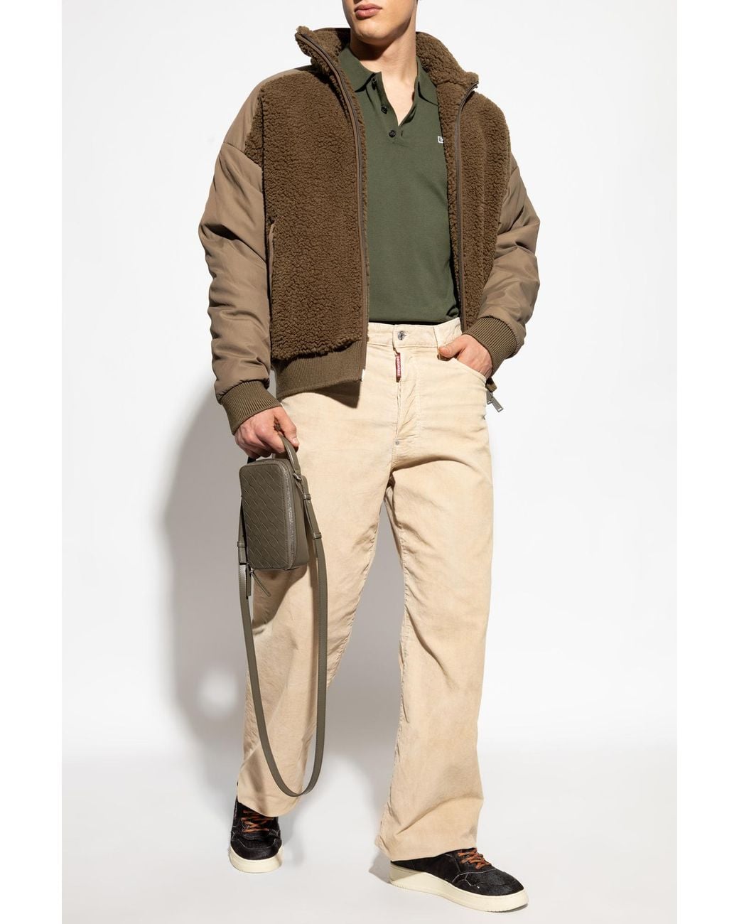 DSquared² Brown Fleece Jacket With A Stand-Up Collar for men