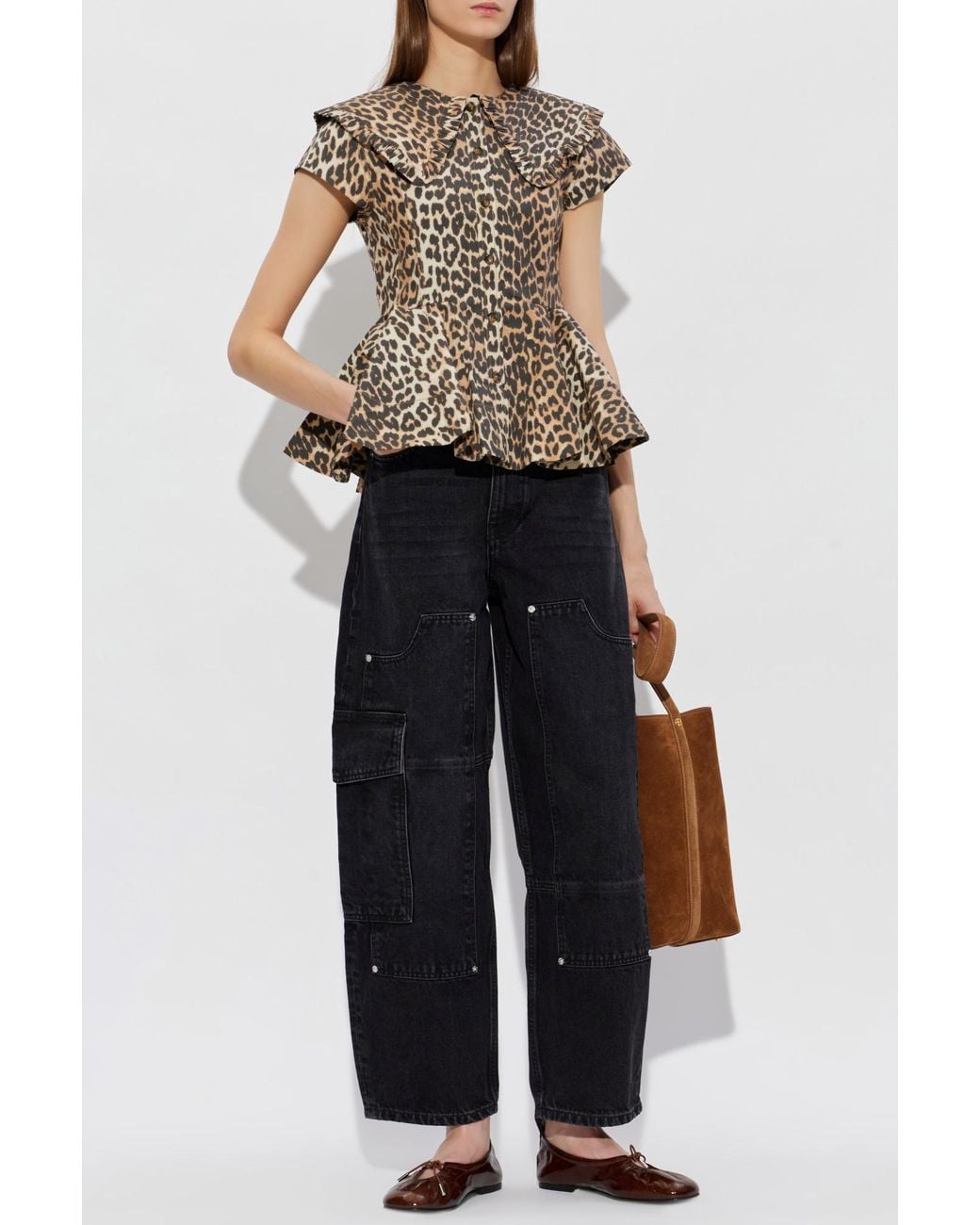 Ganni Natural Animal Print Shirt