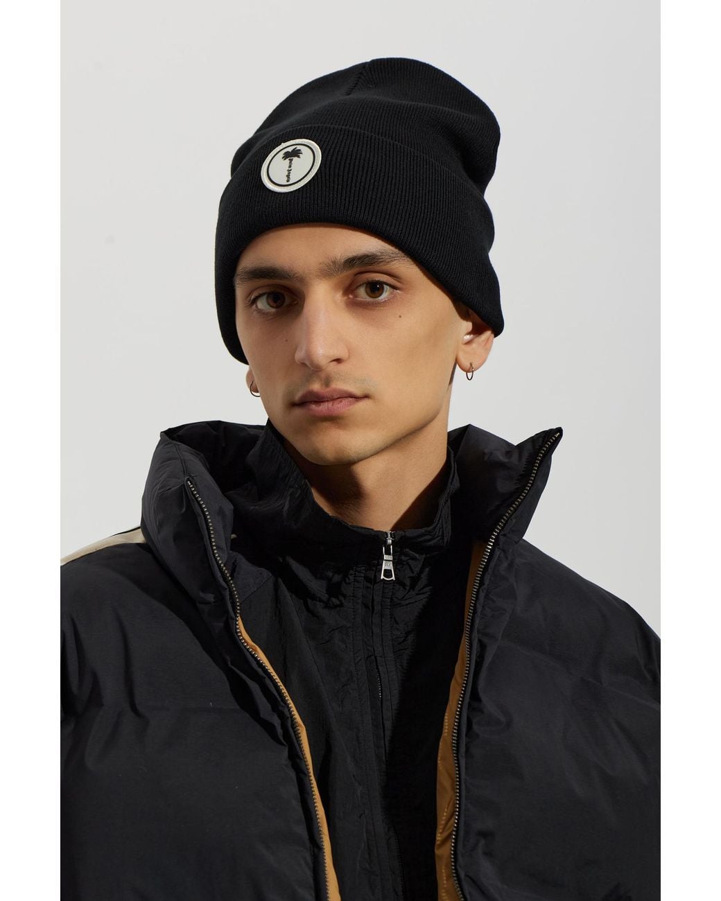 Palm Angels Black Logo Patch Beanie for men