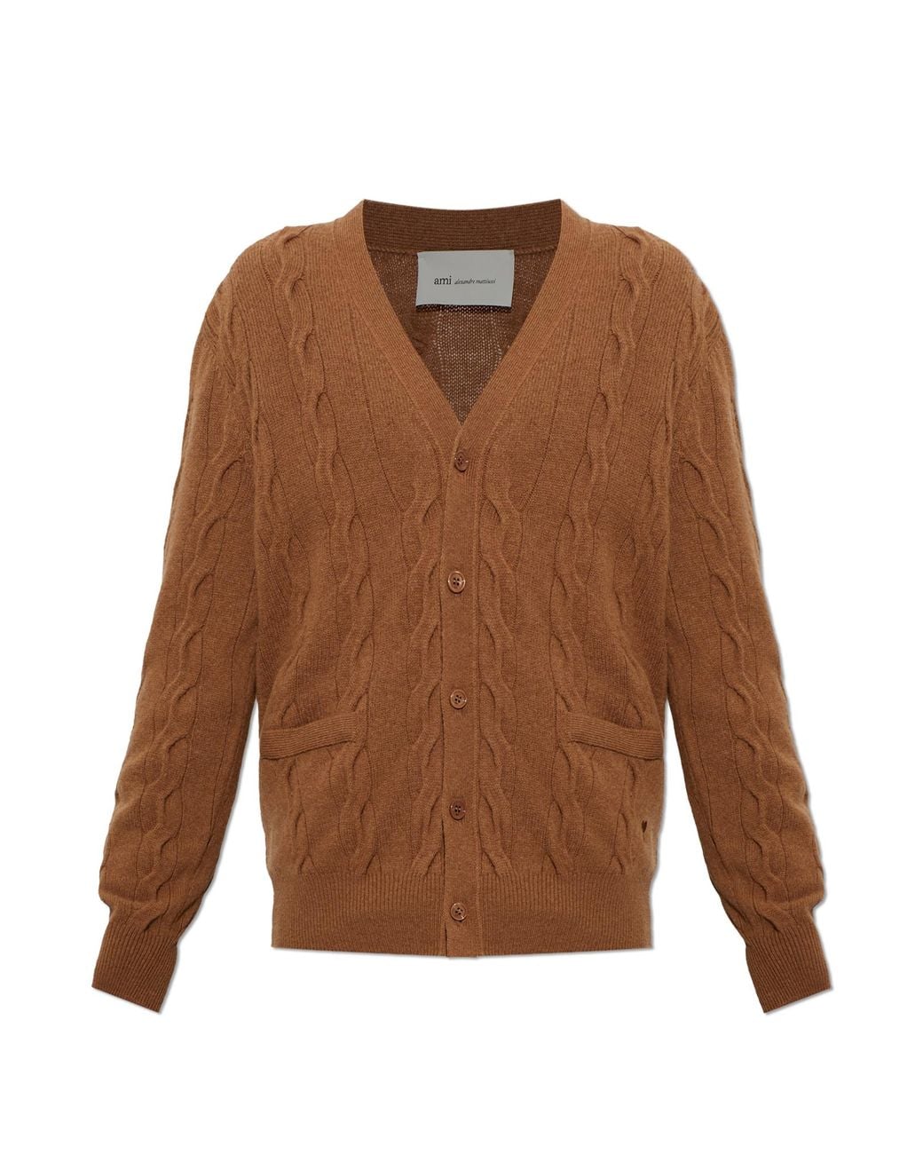 AMI Brown Wool Cardigan With Pockets for men