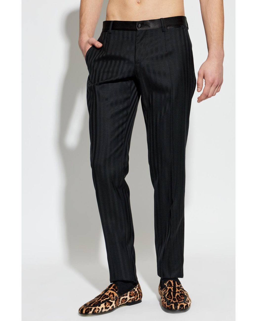 Dolce & Gabbana Black Satin Striped Trousers for men