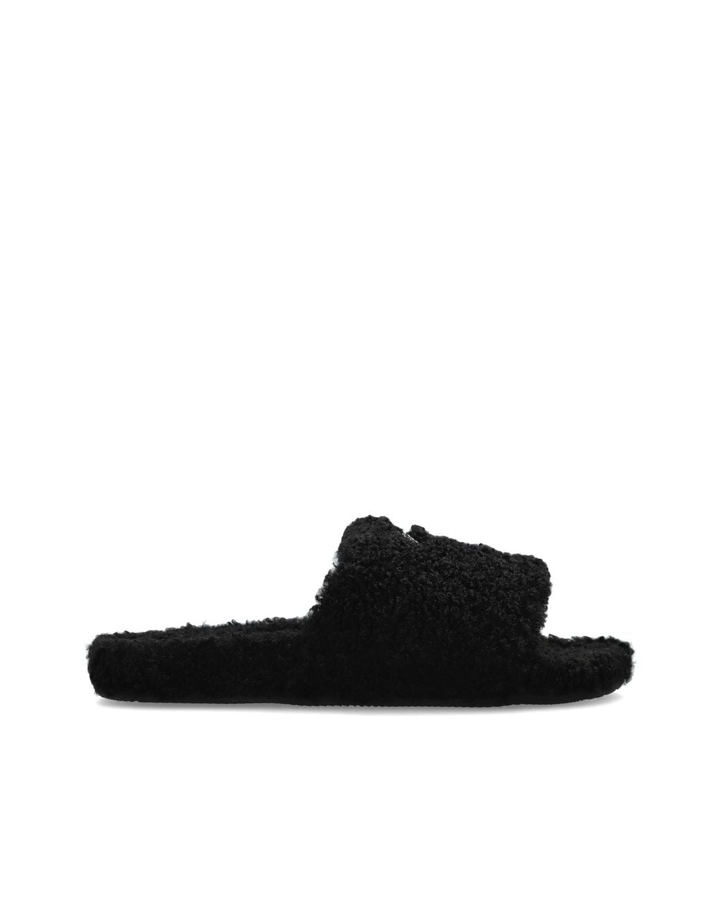 Balenciaga Black Fur Slippers With Logo for men