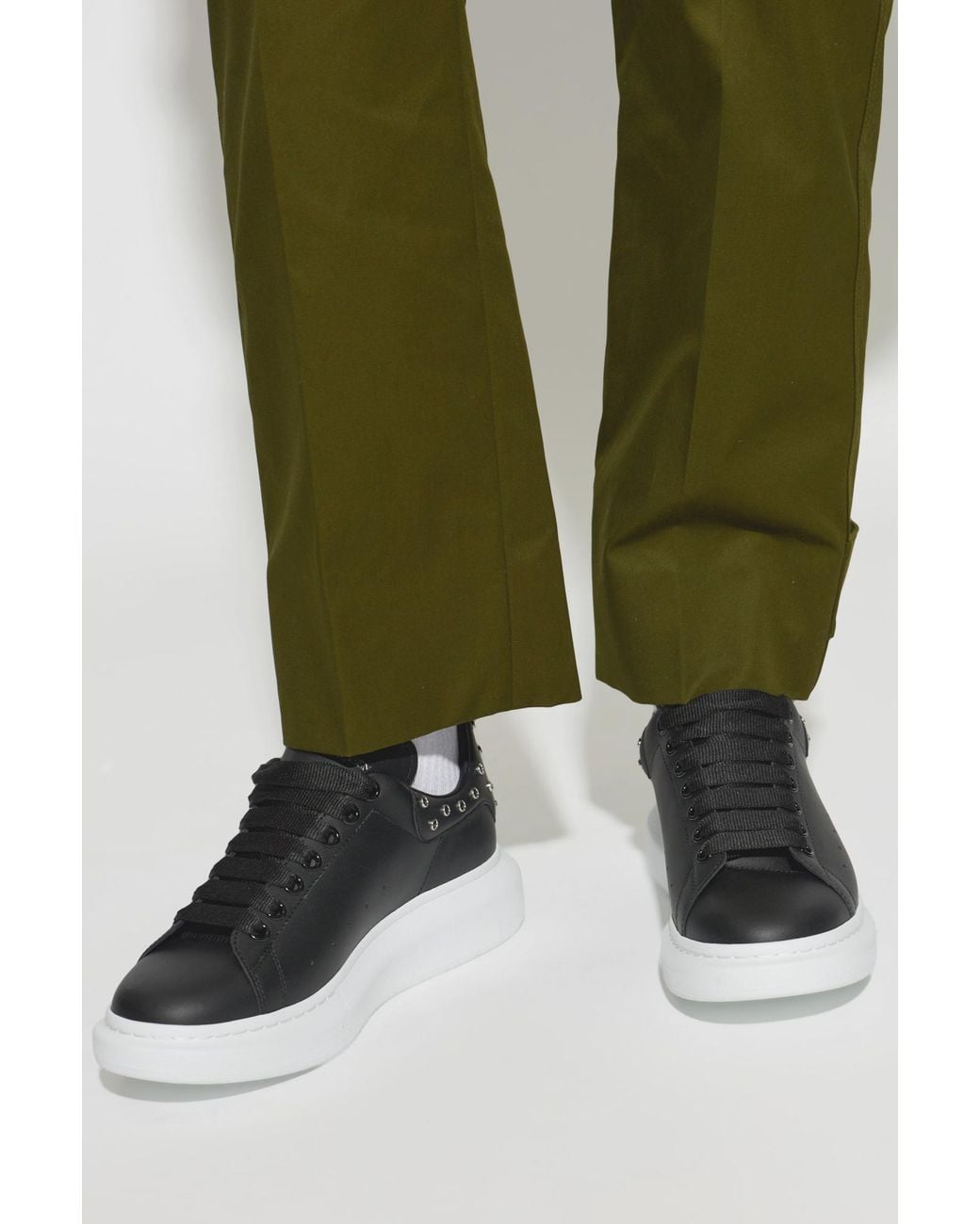 McQueen Black Leather Sports Shoes for men