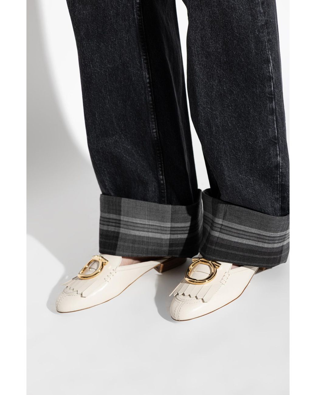 Ferragamo White Leather Slides "Sibilly"