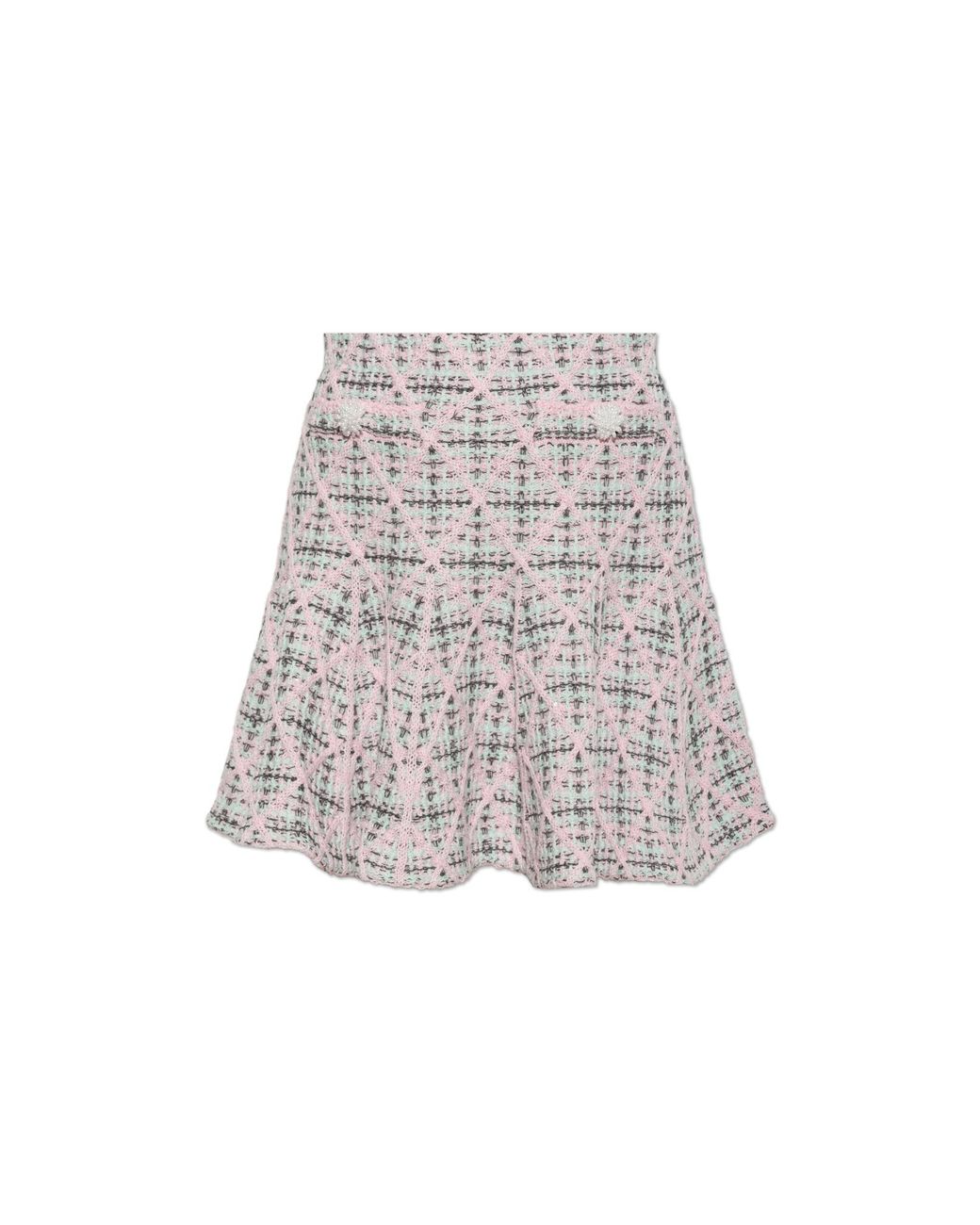 Self-Portrait White Checked Knit Skirt