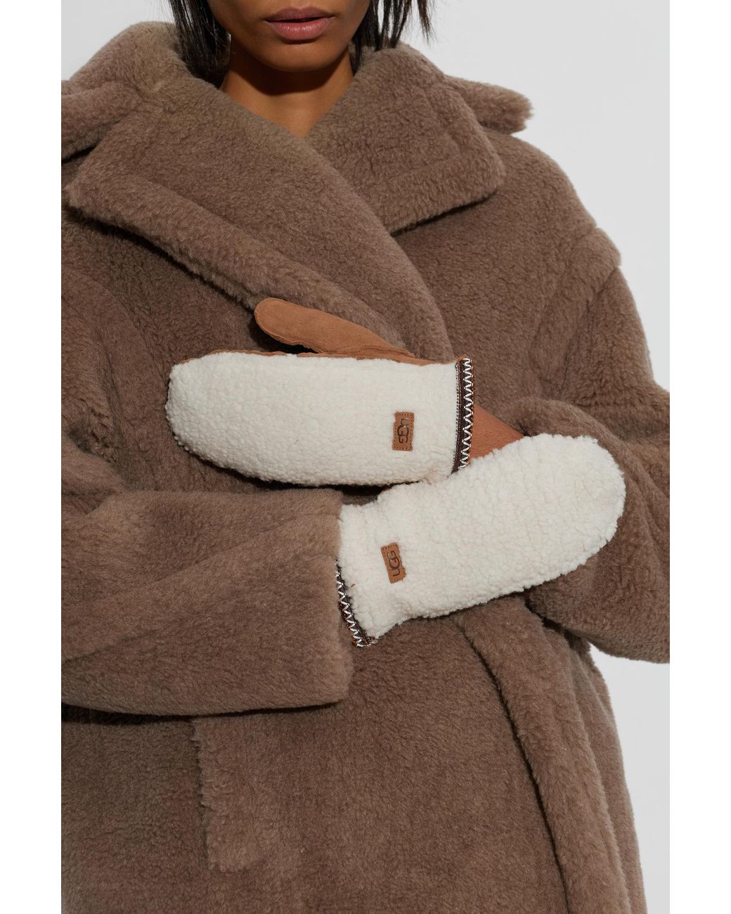 Ugg White Mittens With Logo Patch