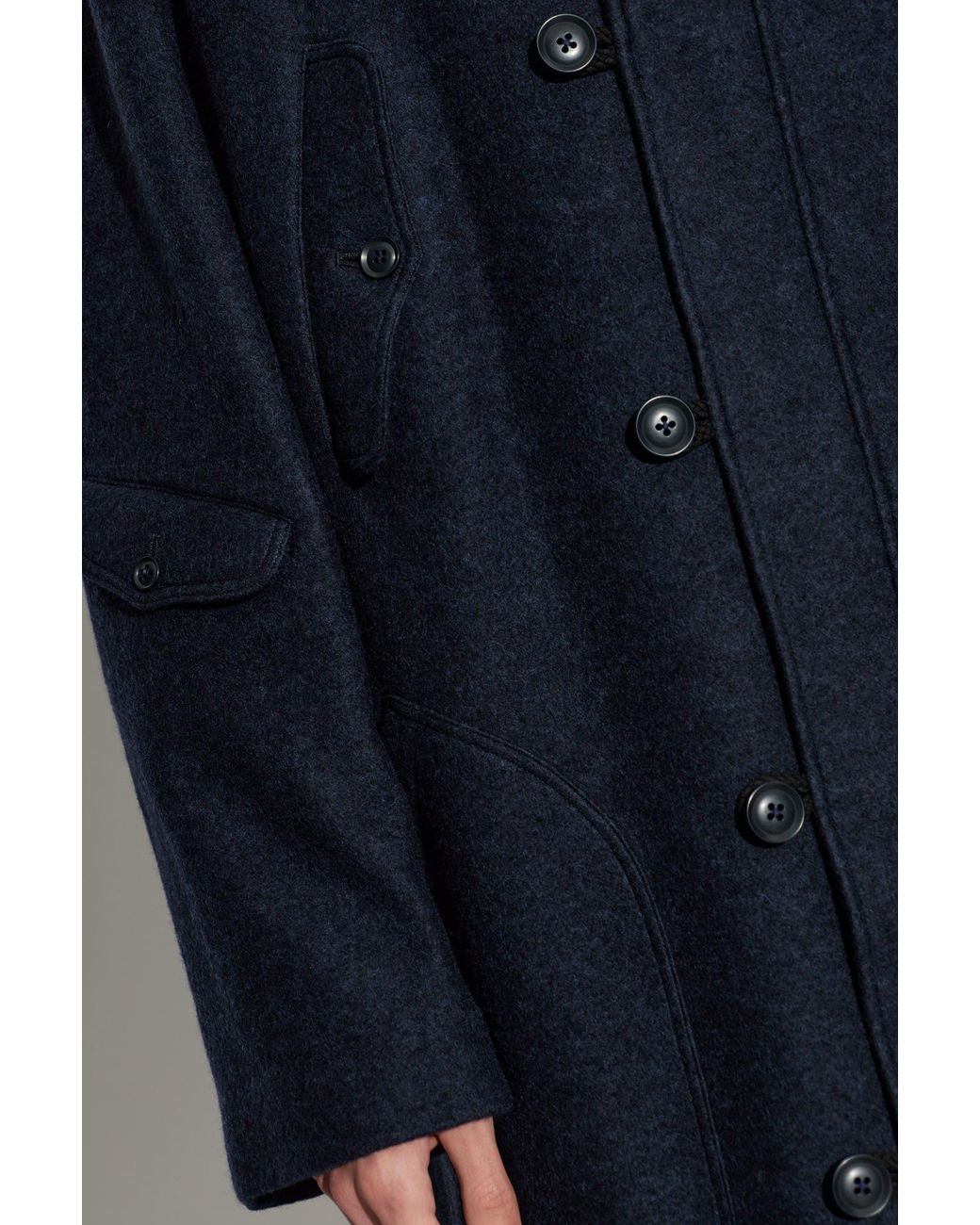 Yohji Yamamoto Blue Wool Coat With Hood for men