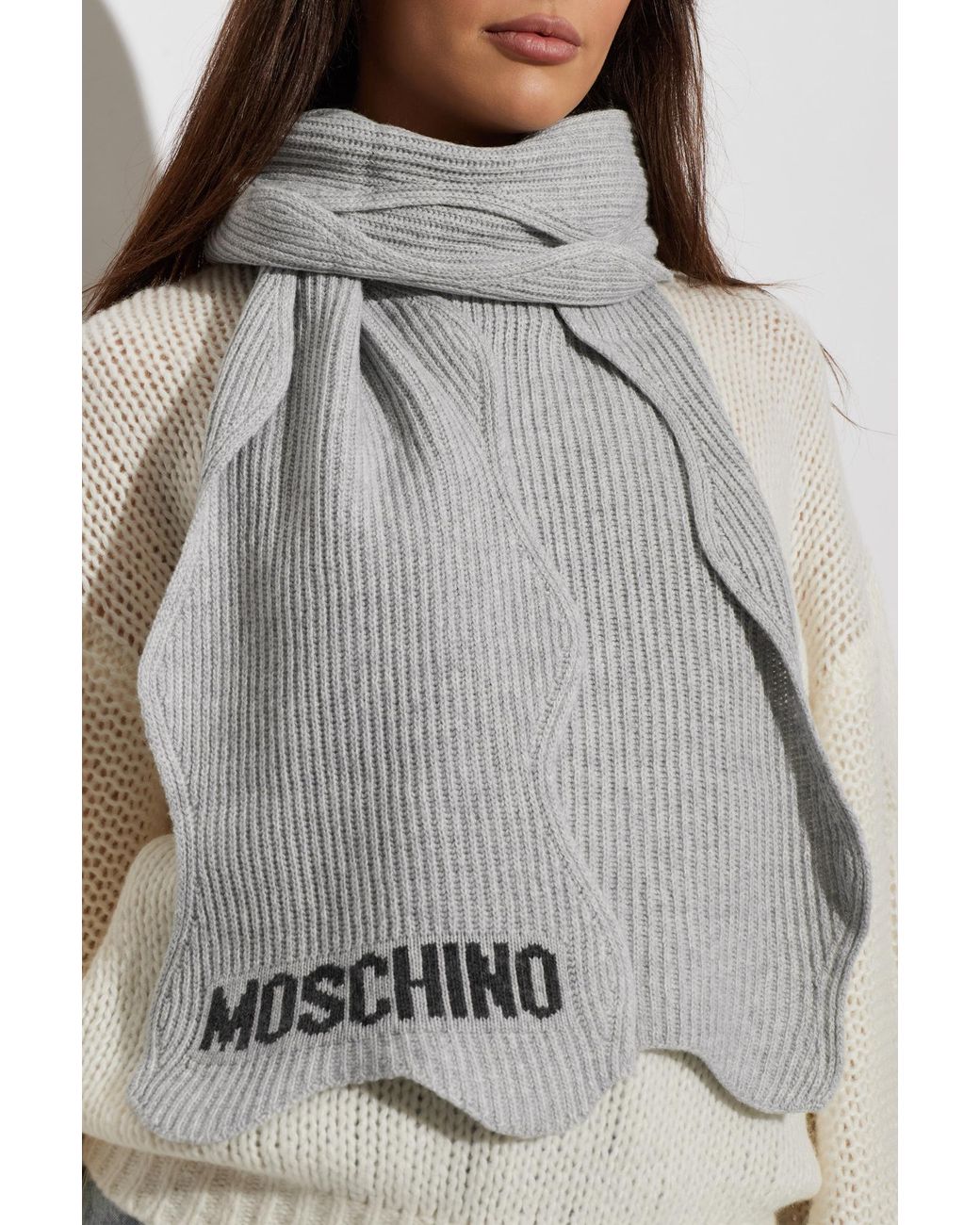 Moschino Gray Scarf With Logo