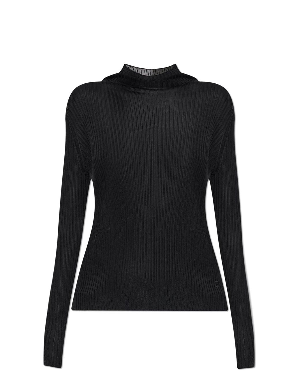 Balmain Black Ribbed Mock Neck Top
