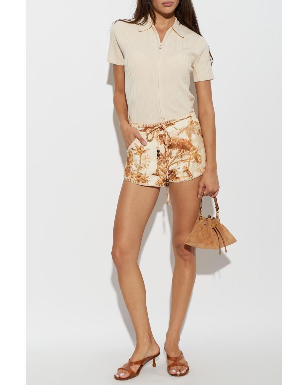 Zimmermann Natural Linen Shorts With Print