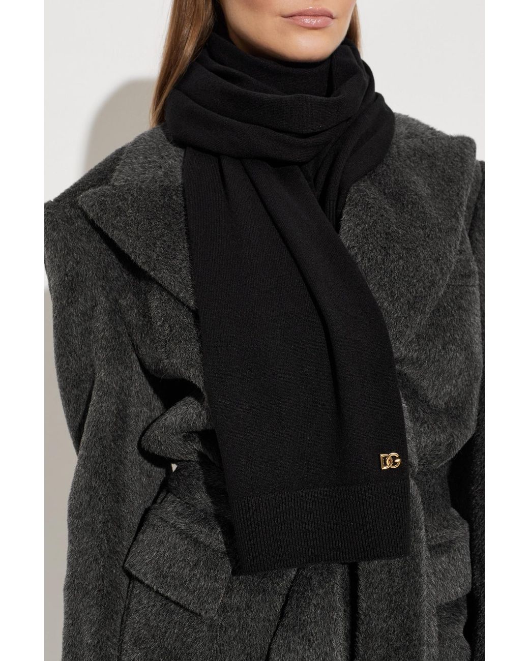 Dolce & Gabbana Black Cashmere Scarf With Appliqué