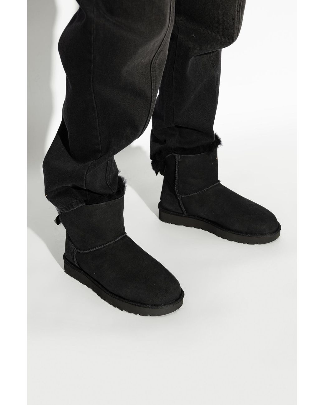 Ugg Black Mini Bailey Bow Ii Suede Shearling Winter Boots
