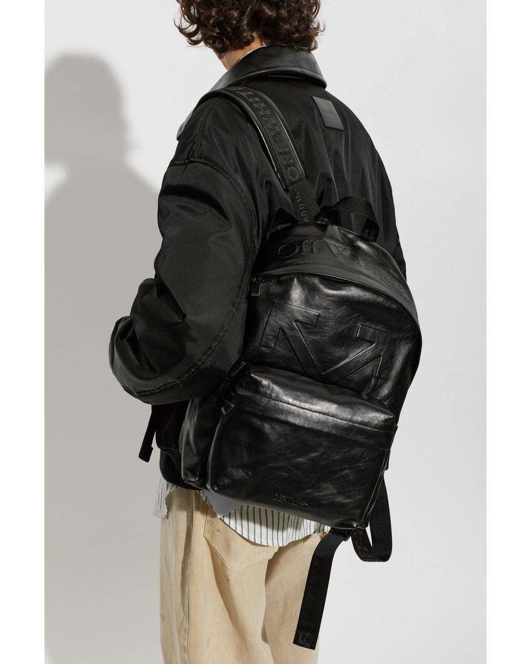 Off-White c/o Virgil Abloh Black Leather Backpack With Logo for men