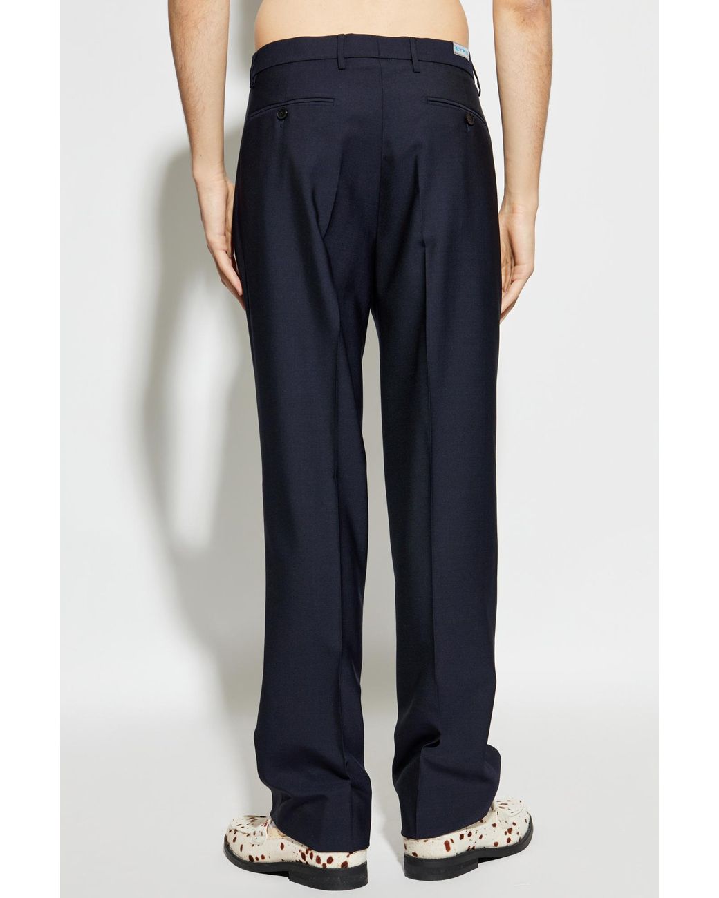 Etro Blue Wool Pleated Trousers for men