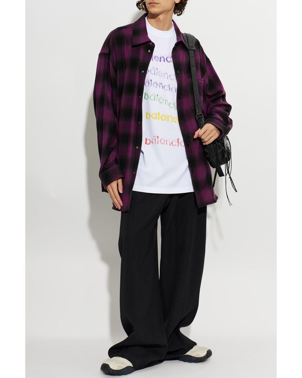 Balenciaga Purple Wool Shirt With A Check Pattern for men