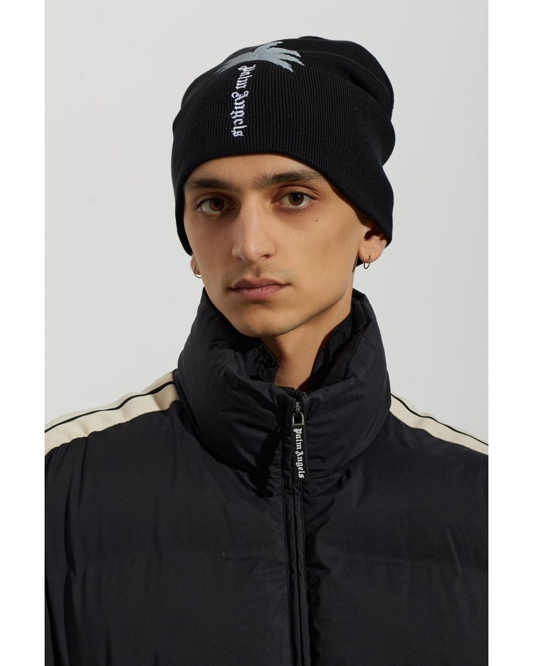 Palm Angels Black Embroidered Logo Beanie for men