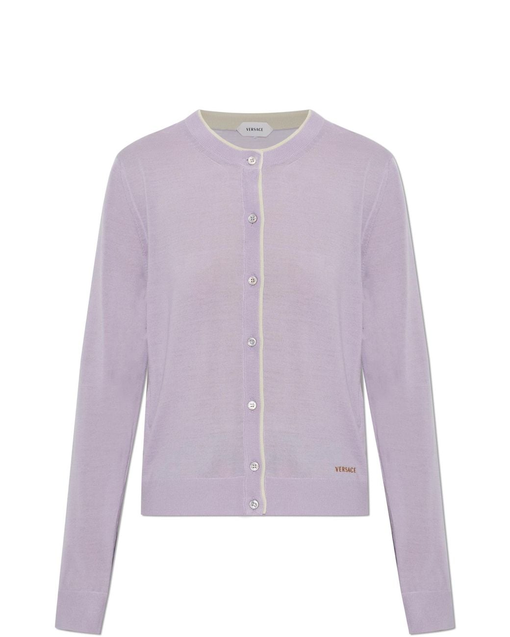 Versace Purple Wool Cardigan With Embroidered Logo
