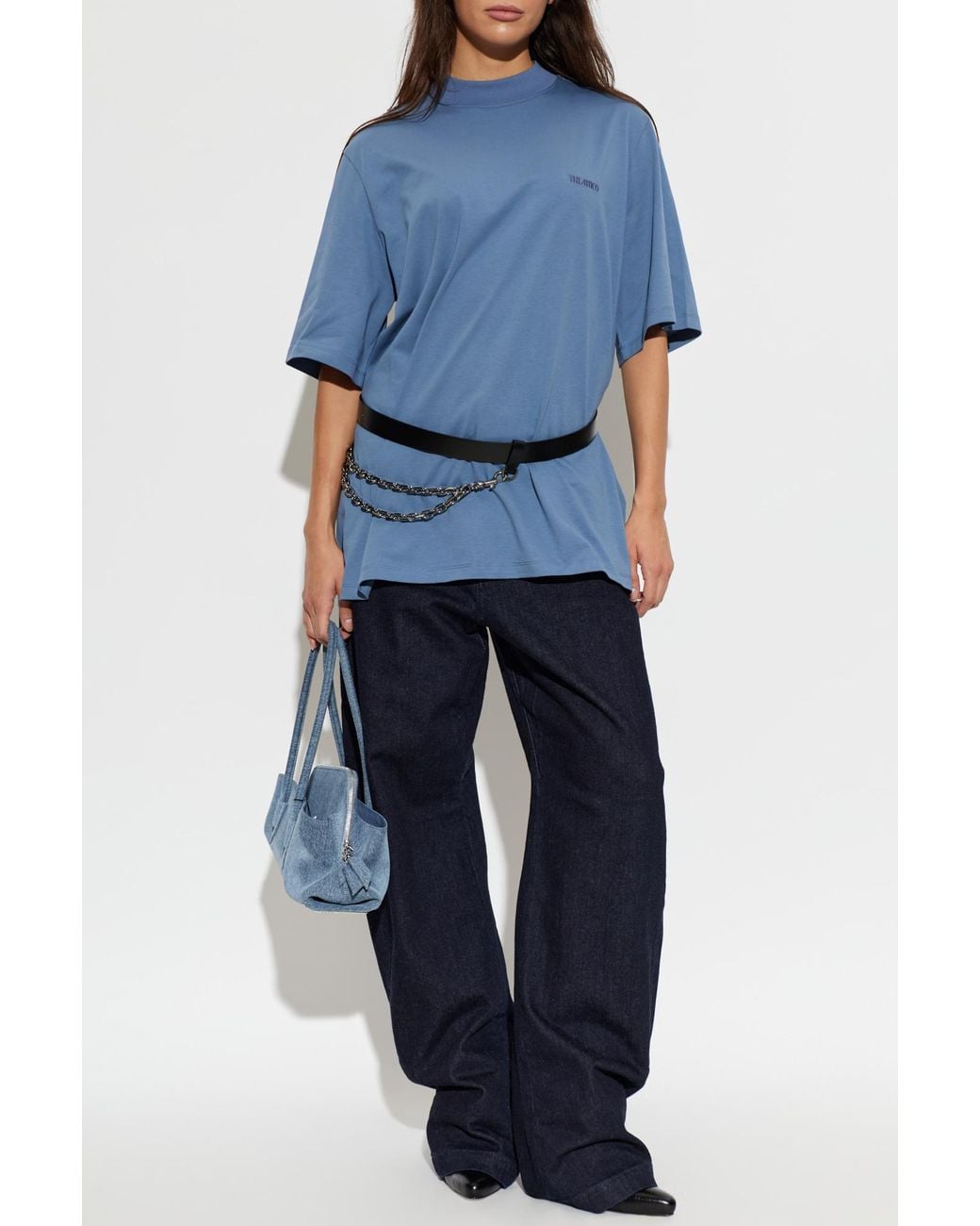 The Attico Blue T-Shirt With Shoulder Pads