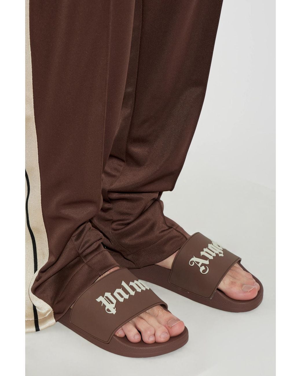 Palm Angels Brown Slides With Logo for men
