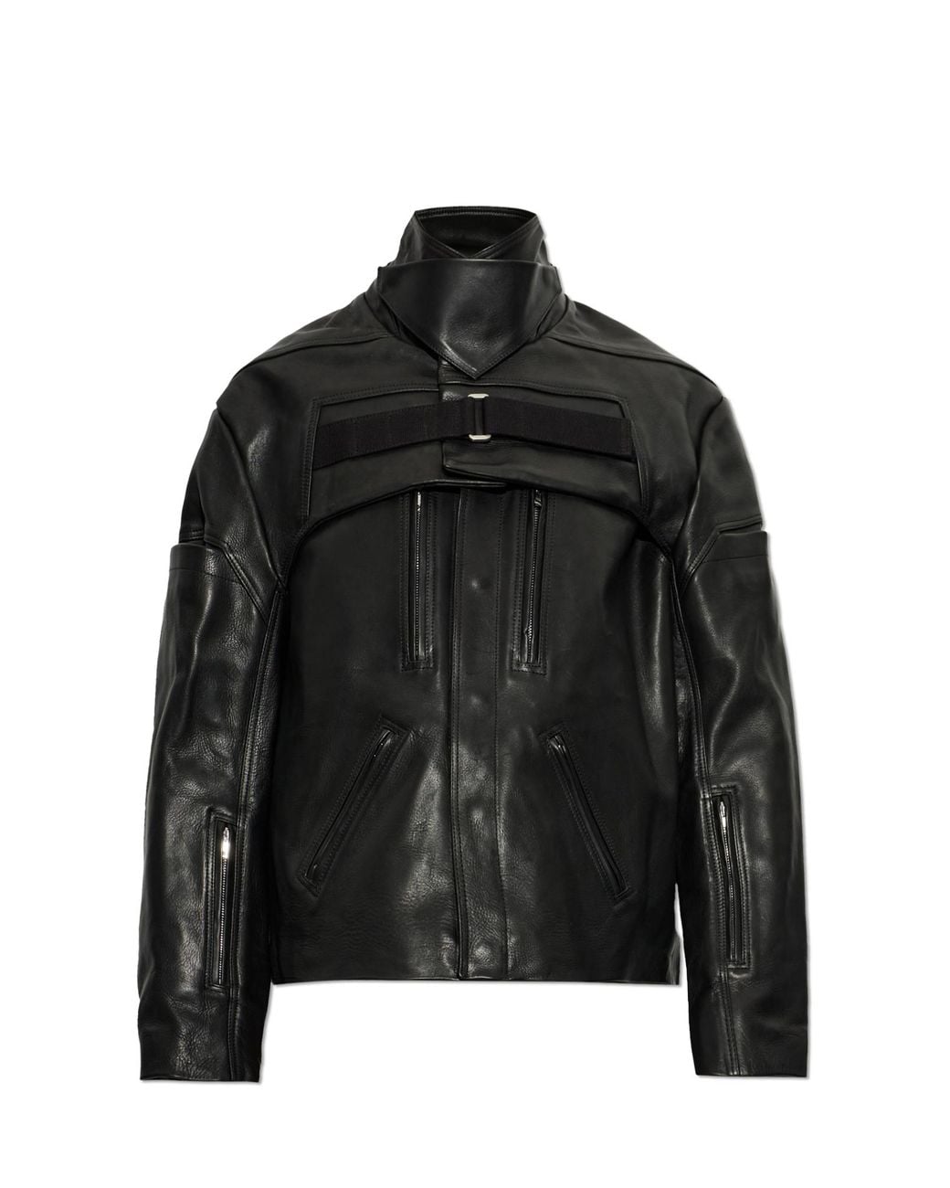 Rick Owens Black Leather Jacket With Collar for men