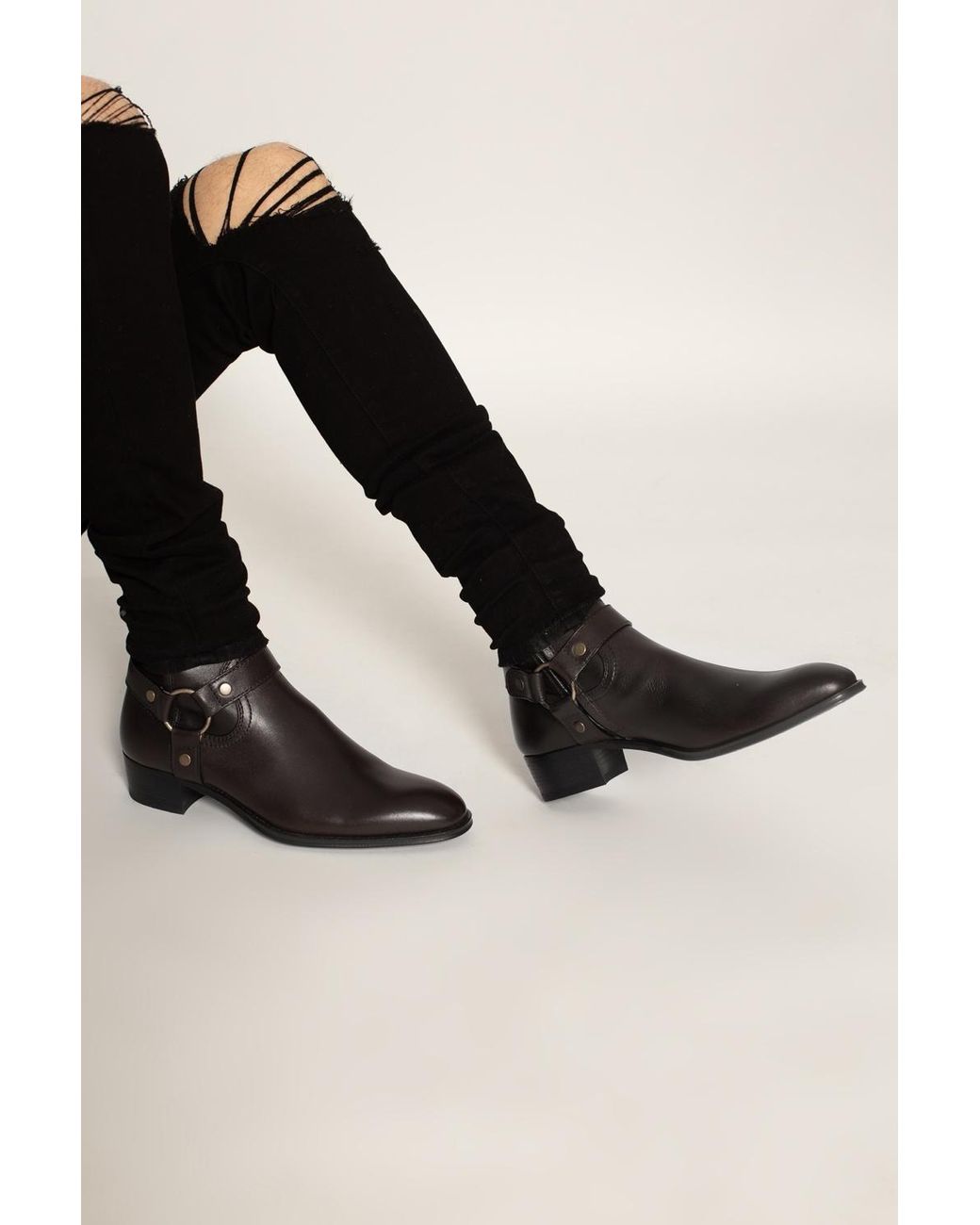 saint laurent wyatt harness boots suede