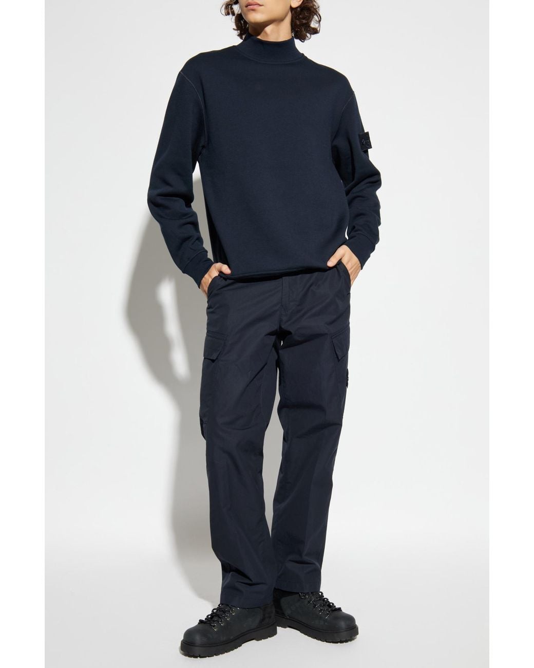 Stone Island Blue Sweatshirt With A Stand-Up Collar for men