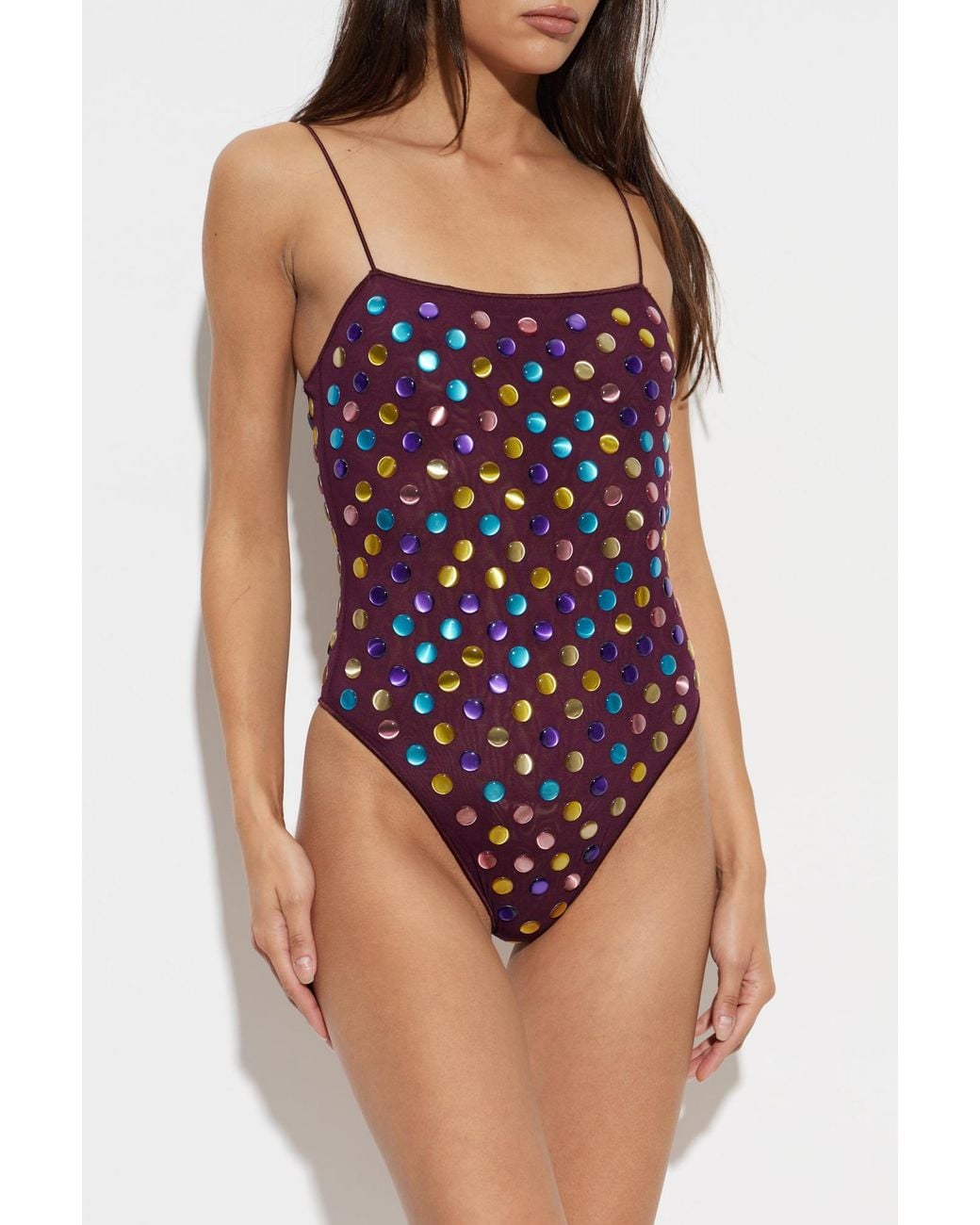 Oseree Red One-Piece Swimsuit With Colorful Appliqués