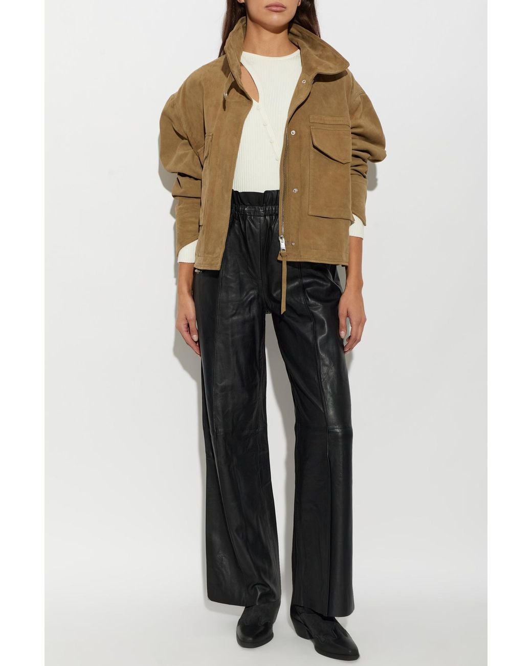 AllSaints Black Leather Trousers 'Fran'