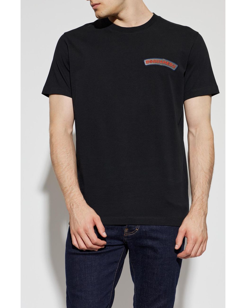 DSquared² Black T-Shirt With Logo Patch for men
