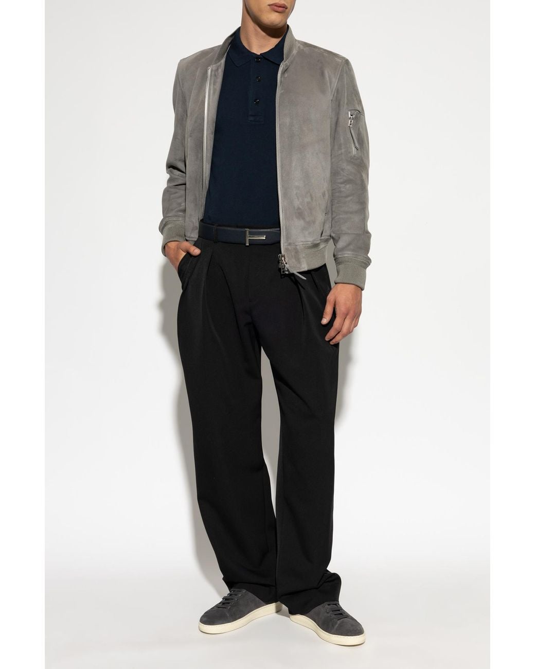 Tom Ford Gray Suede Bomber Jacket for men