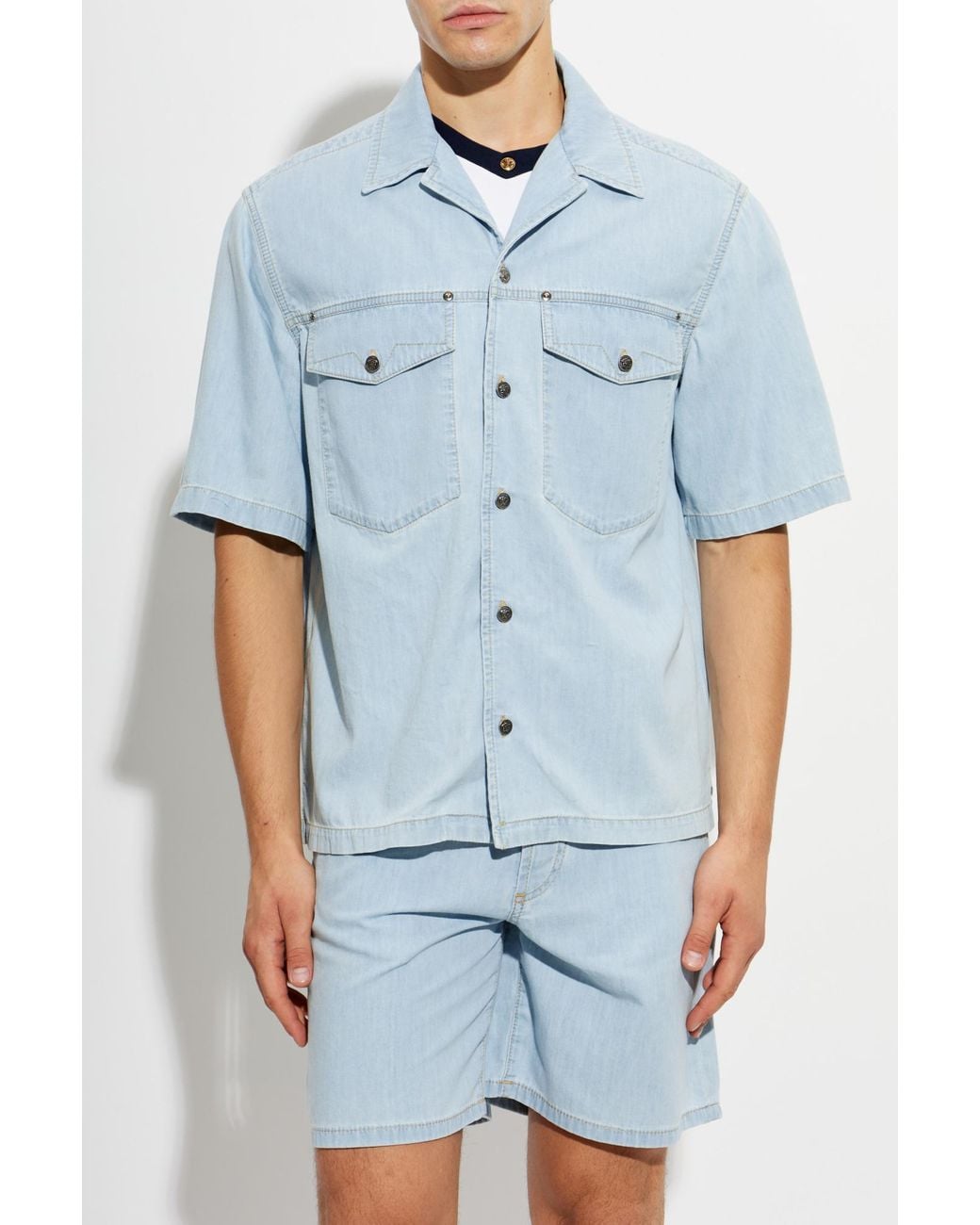 Versace Blue Denim Short-Sleeved Shirt for men
