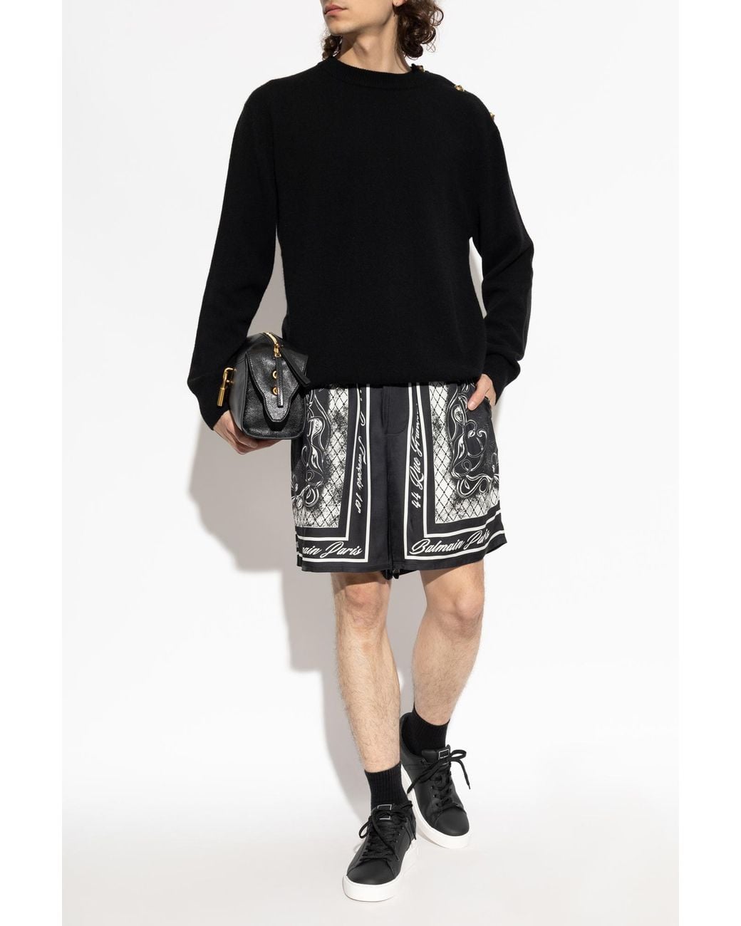Balmain Black Sweater With Shoulder Fastening for men