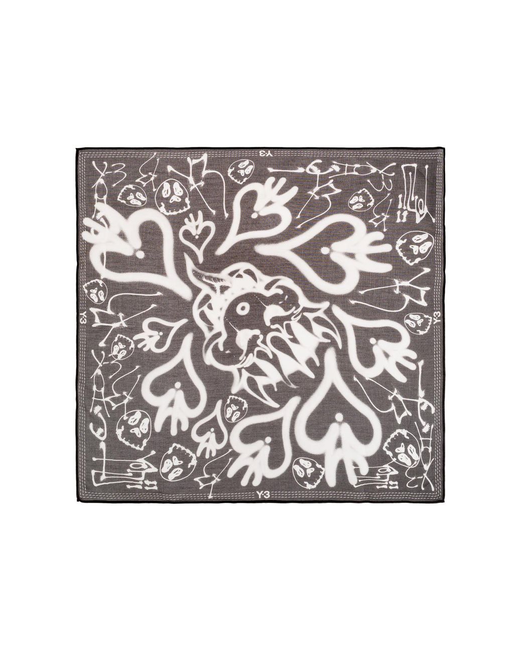 Y-3 Black Silk Scarf With Print